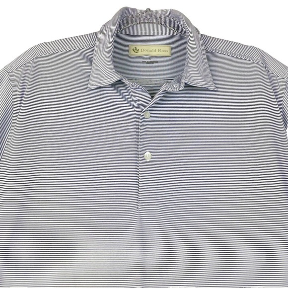 Donald Ross Polo Shirt Men's L Blue Stripe‎ Golf Blue Eagle w/ White Globe Logo - Picture 6 of 10